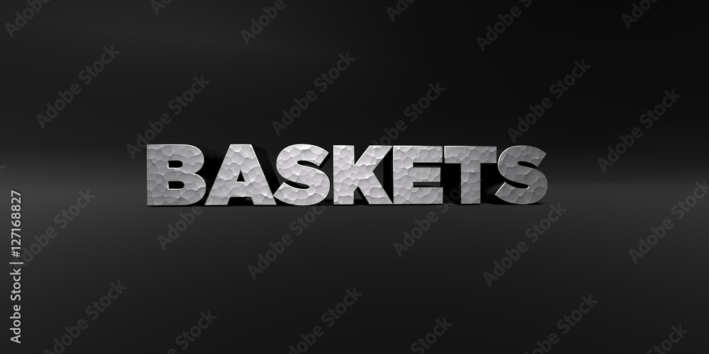 Fototapete baskets - hammered metal finish text on black studio - 3d rendered royalty free stock photo. this im
