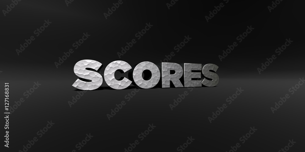 Fototapete scores - hammered metal finish text on black studio - 3d rendered royalty free stock photo. this ima