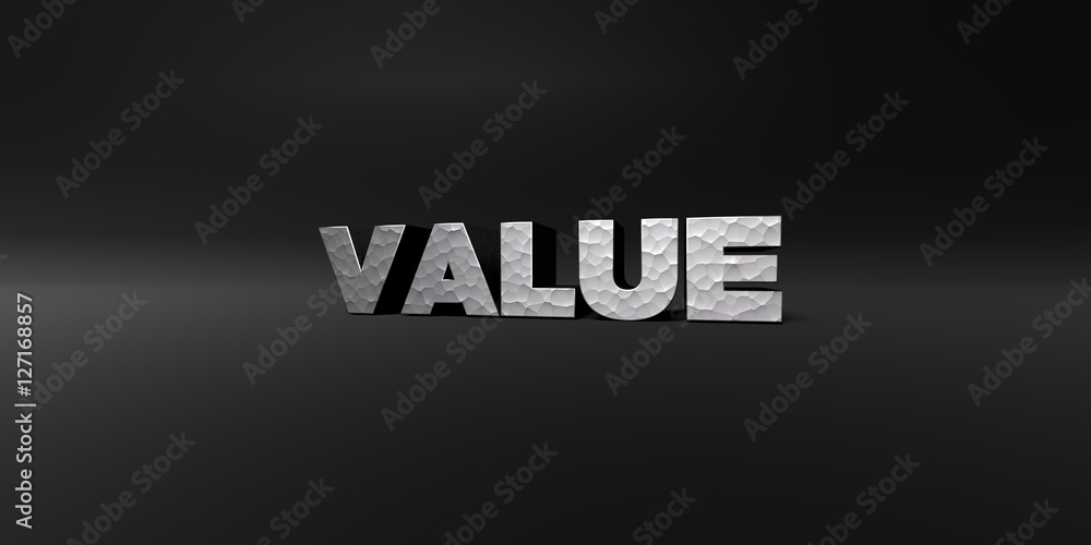 Fototapete value - hammered metal finish text on black studio - 3d rendered royalty free stock photo. this imag