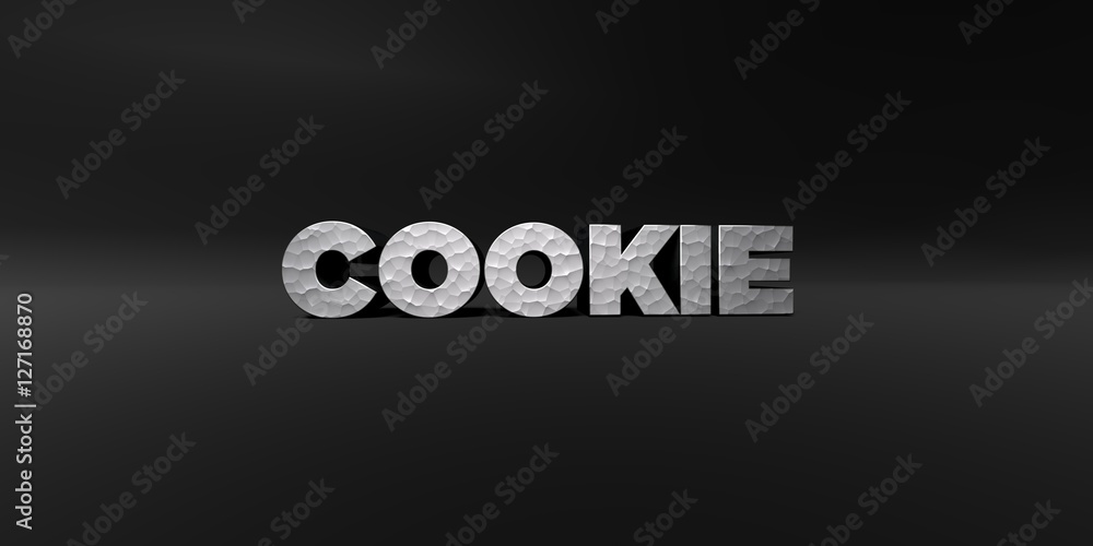 Fototapete cookie - hammered metal finish text on black studio - 3d rendered royalty free stock photo. this ima