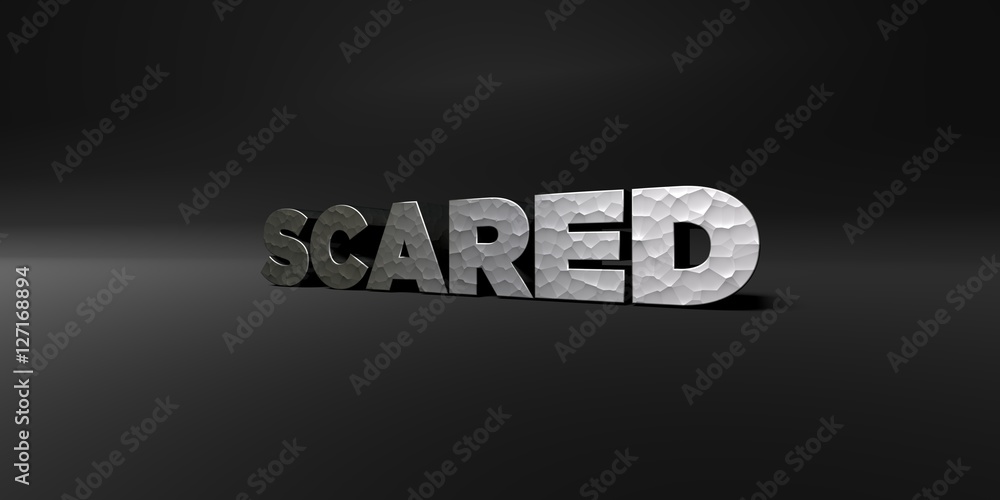 Fototapete scared - hammered metal finish text on black studio - 3d rendered royalty free stock photo. this ima