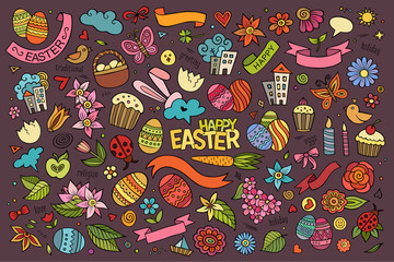 Easter hand drawn symbols and objects