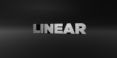 LINEAR - hammered metal finish text on black studio - 3D rendered royalty free stock photo. This image can be used for an online website banner ad or a print postcard.
