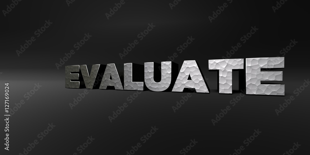 Fototapete evaluate - hammered metal finish text on black studio - 3d rendered royalty free stock photo. this i