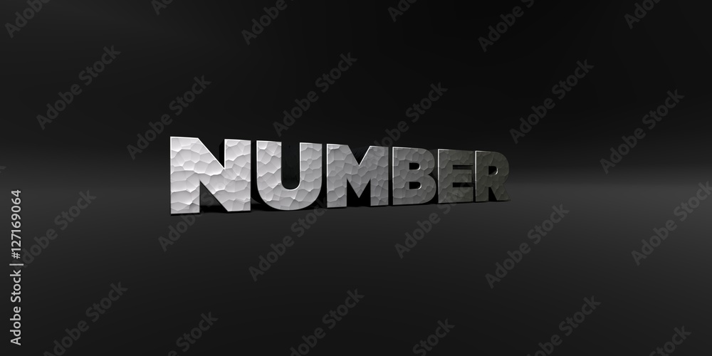 Fototapete number - hammered metal finish text on black studio - 3d rendered royalty free stock photo. this ima