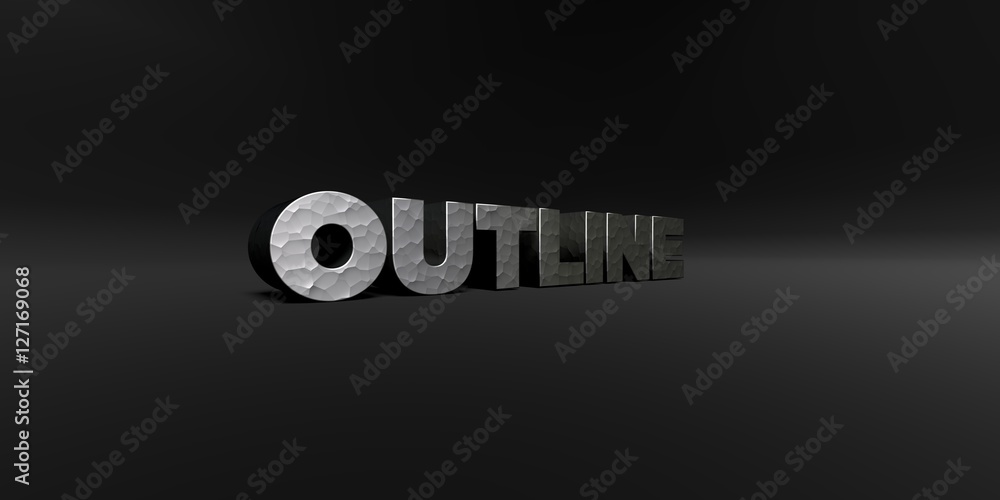 Fototapete outline - hammered metal finish text on black studio - 3d rendered royalty free stock photo. this im
