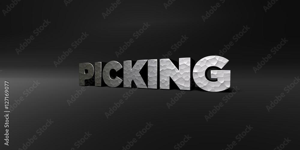 Fototapete picking - hammered metal finish text on black studio - 3d rendered royalty free stock photo. this im