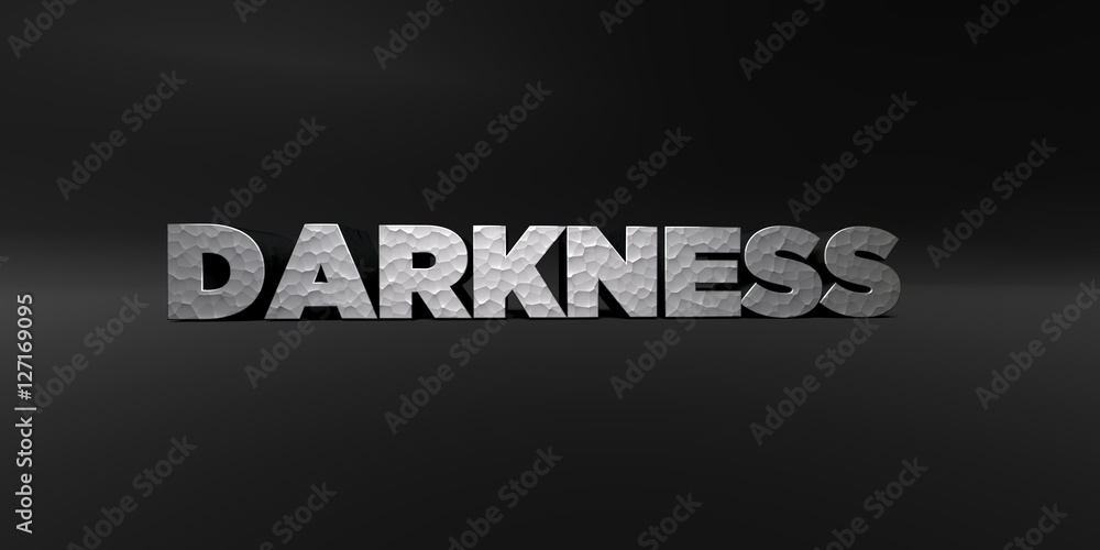 Fototapete darkness - hammered metal finish text on black studio - 3d rendered royalty free stock photo. this i
