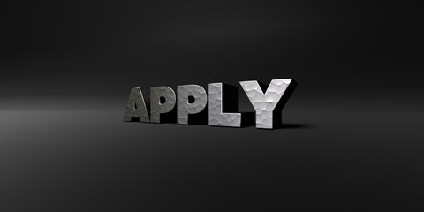 APPLY - hammered metal finish text on black studio - 3D rendered royalty free stock photo. This image can be used for an online website banner ad or a print postcard.