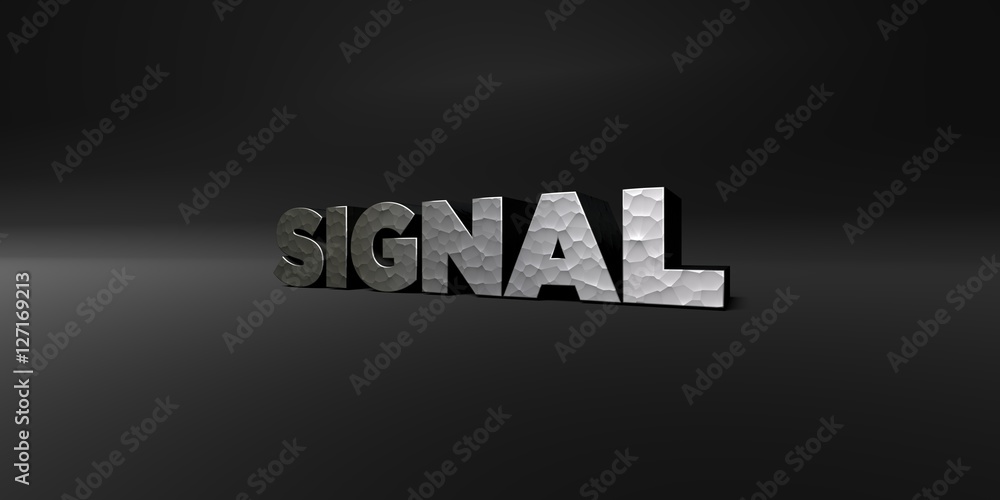 Fototapete signal - hammered metal finish text on black studio - 3d rendered royalty free stock photo. this ima