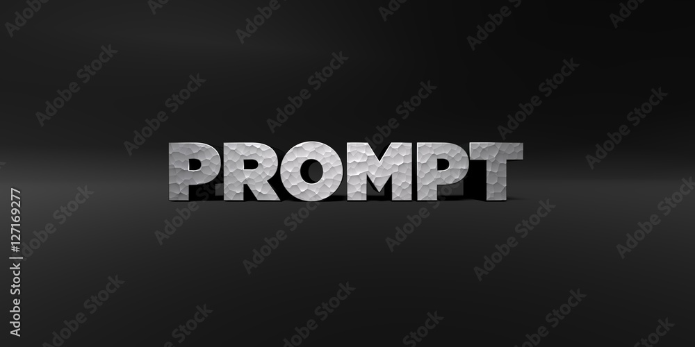 Fototapete prompt - hammered metal finish text on black studio - 3d rendered royalty free stock photo. this ima