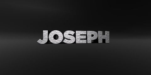 JOSEPH - hammered metal finish text on black studio - 3D rendered royalty free stock photo. This image can be used for an online website banner ad or a print postcard.