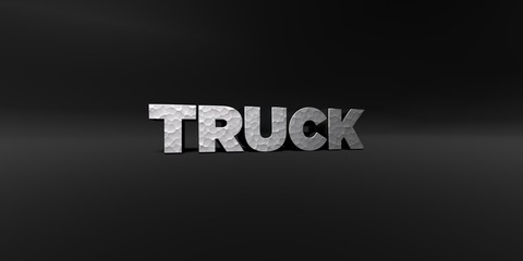 TRUCK - hammered metal finish text on black studio - 3D rendered royalty free stock photo. This image can be used for an online website banner ad or a print postcard.