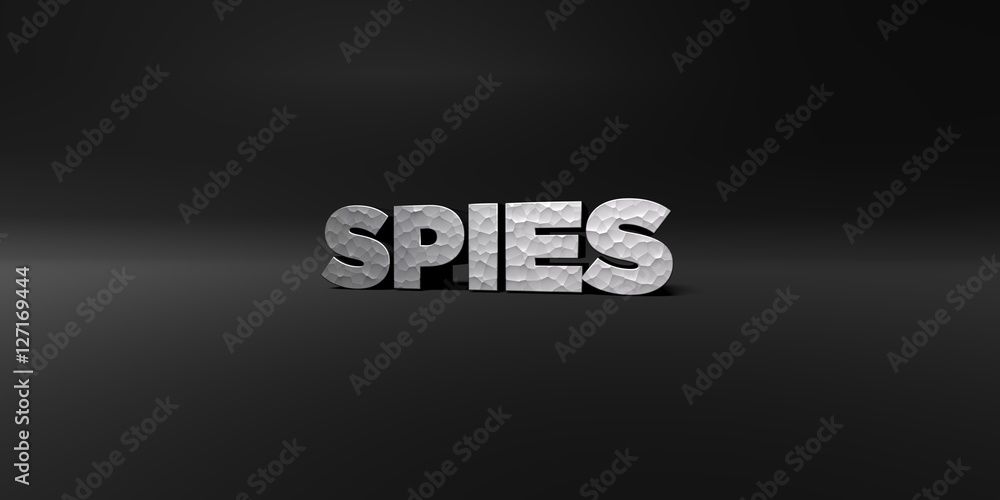 Fototapete spies - hammered metal finish text on black studio - 3d rendered royalty free stock photo. this imag