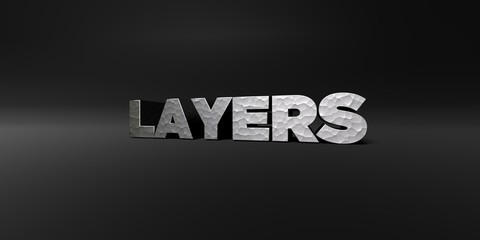 LAYERS - hammered metal finish text on black studio - 3D rendered royalty free stock photo. This image can be used for an online website banner ad or a print postcard.