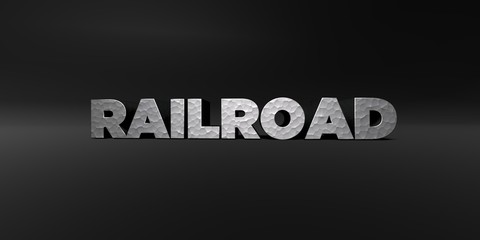 Obraz premium RAILROAD - hammered metal finish text on black studio - 3D rendered royalty free stock photo. This image can be used for an online website banner ad or a print postcard.