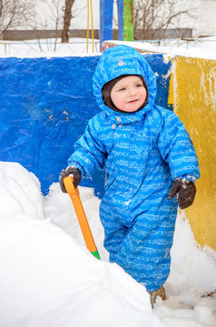 Adorable Tree Year Old Boy Shoveling Snow