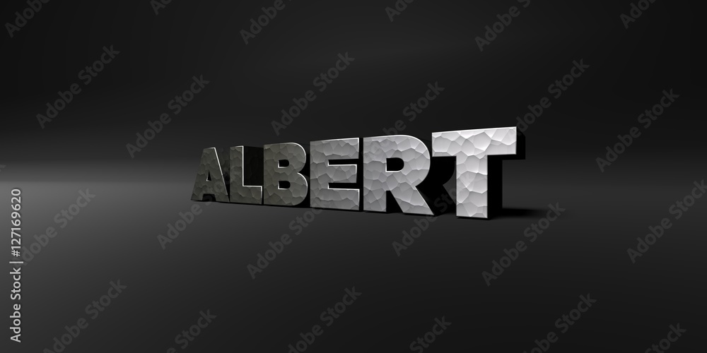 Fototapete albert - hammered metal finish text on black studio - 3d rendered royalty free stock photo. this ima