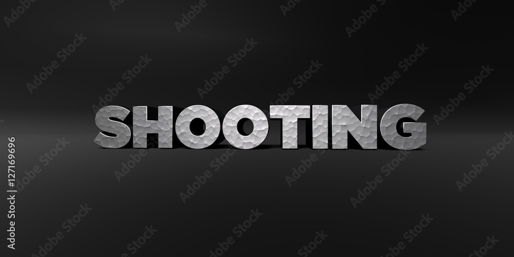 Fototapete shooting - hammered metal finish text on black studio - 3d rendered royalty free stock photo. this i