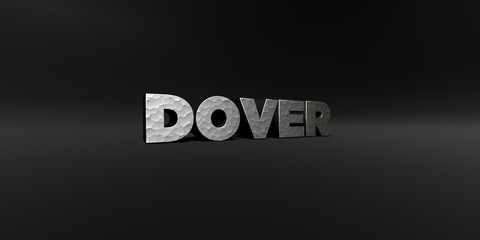 DOVER - hammered metal finish text on black studio - 3D rendered royalty free stock photo. This image can be used for an online website banner ad or a print postcard.