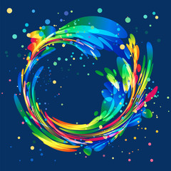 Abstract colorful circle frame on blue background