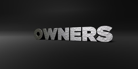 OWNERS - hammered metal finish text on black studio - 3D rendered royalty free stock photo. This image can be used for an online website banner ad or a print postcard.