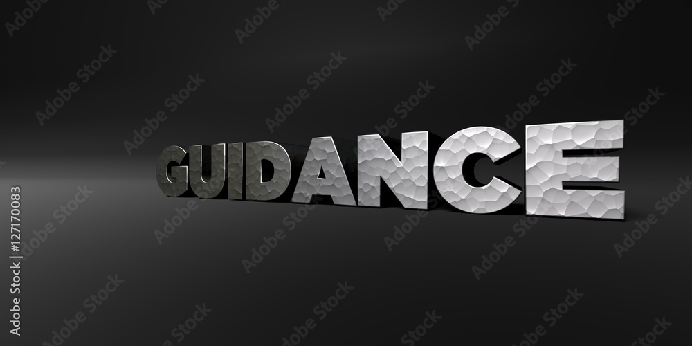 Fototapete guidance - hammered metal finish text on black studio - 3d rendered royalty free stock photo. this i