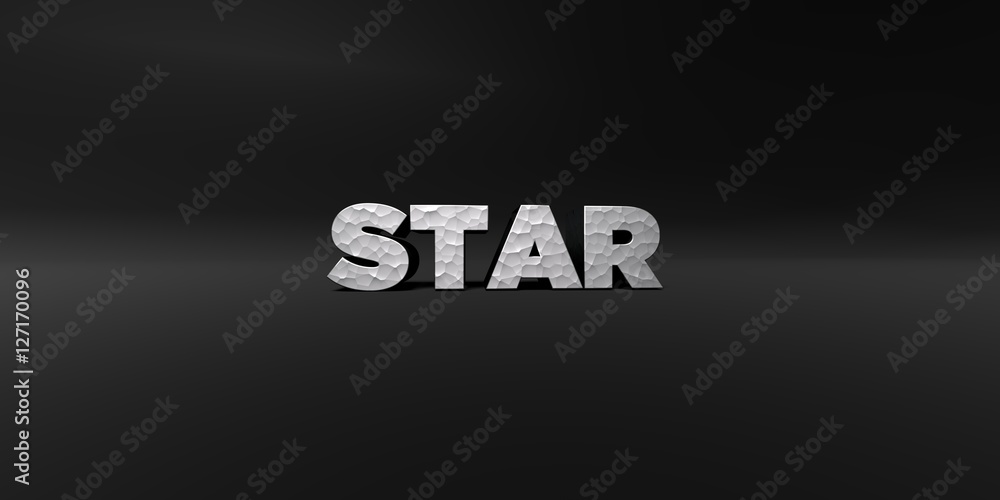 Fototapete star - hammered metal finish text on black studio - 3d rendered royalty free stock photo. this image