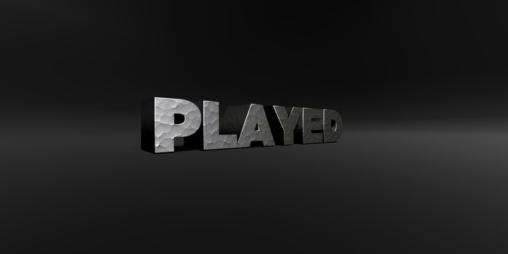 PLAYED - hammered metal finish text on black studio - 3D rendered royalty free stock photo. This image can be used for an online website banner ad or a print postcard.