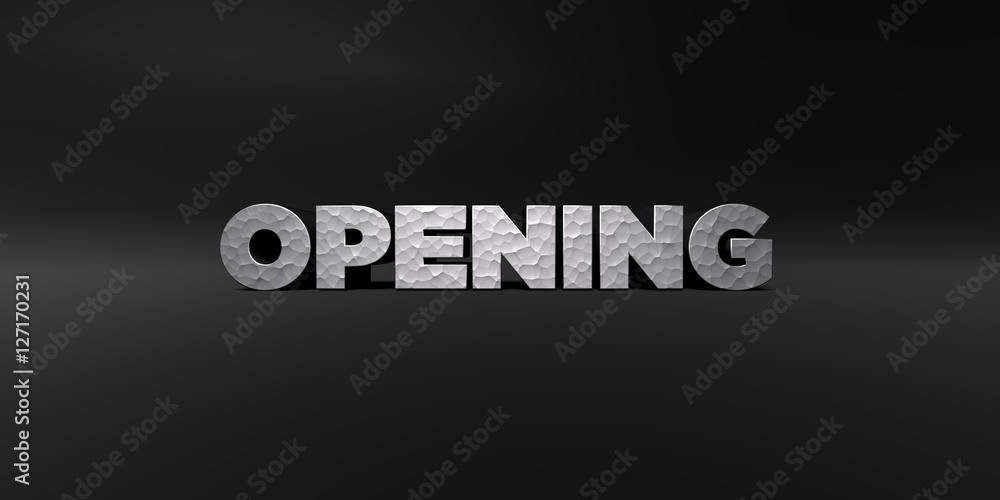 Fototapete opening - hammered metal finish text on black studio - 3d rendered royalty free stock photo. this im