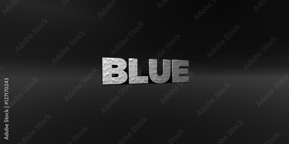 Fototapete blue - hammered metal finish text on black studio - 3d rendered royalty free stock photo. this image