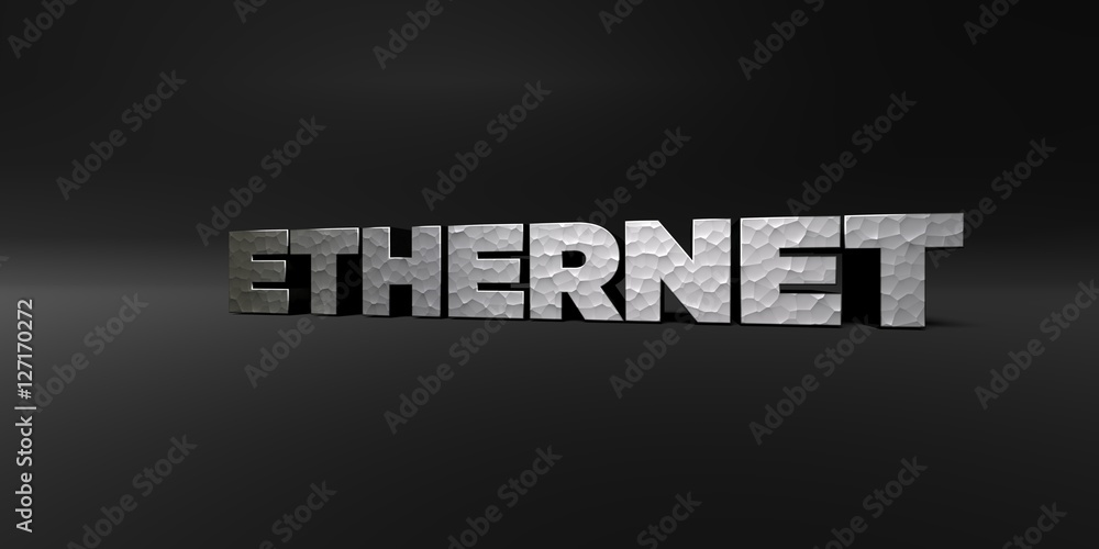 Fototapete ethernet - hammered metal finish text on black studio - 3d rendered royalty free stock photo. this i