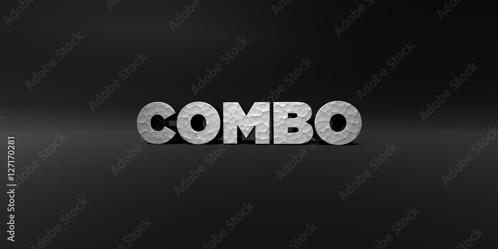 Fototapete combo - hammered metal finish text on black studio - 3d rendered royalty free stock photo. this imag