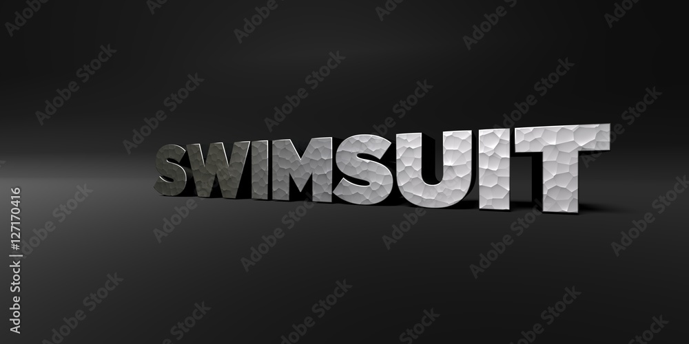 Fototapete swimsuit - hammered metal finish text on black studio - 3d rendered royalty free stock photo. this i