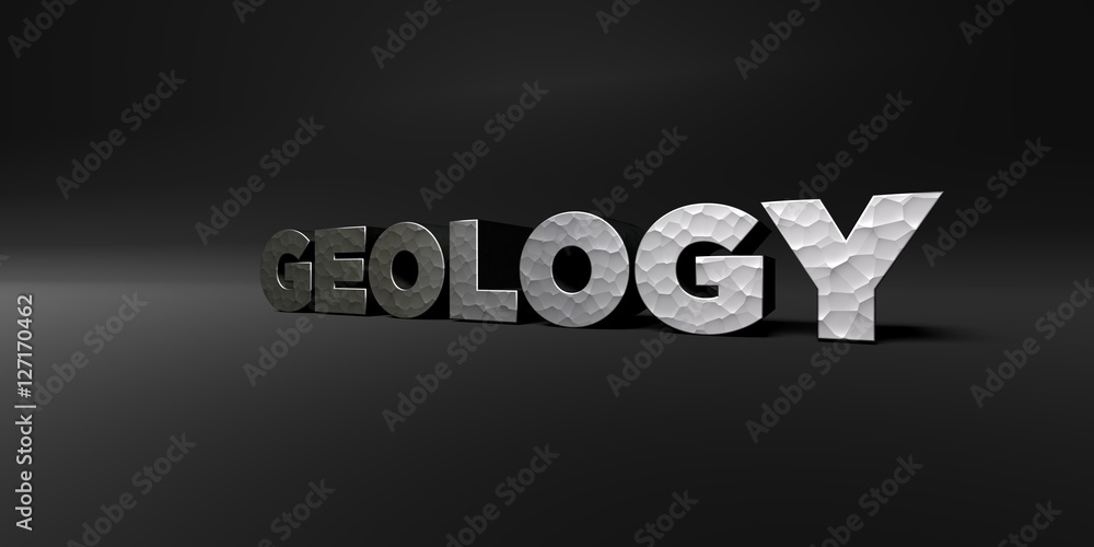 Fototapete geology - hammered metal finish text on black studio - 3d rendered royalty free stock photo. this im