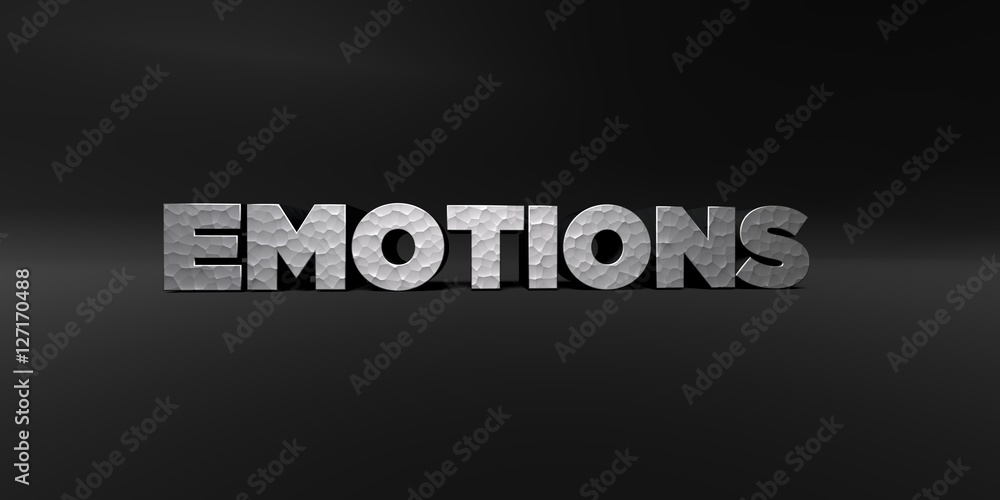 Fototapete emotions - hammered metal finish text on black studio - 3d rendered royalty free stock photo. this i