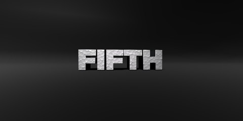 FIFTH - hammered metal finish text on black studio - 3D rendered royalty free stock photo. This image can be used for an online website banner ad or a print postcard.