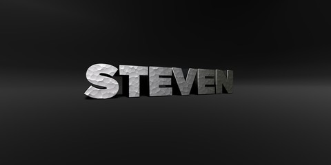STEVEN - hammered metal finish text on black studio - 3D rendered royalty free stock photo. This image can be used for an online website banner ad or a print postcard.