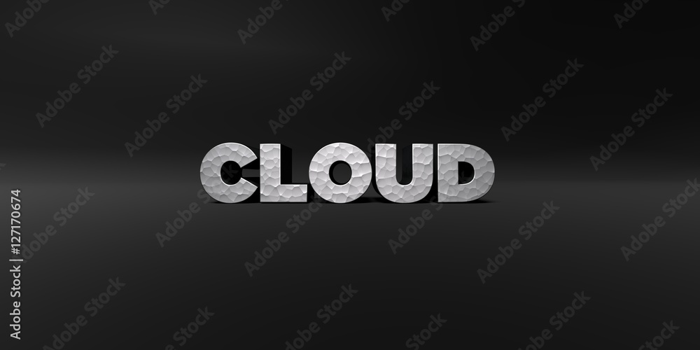 Fototapete cloud - hammered metal finish text on black studio - 3d rendered royalty free stock photo. this imag