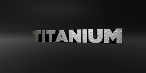 TITANIUM - hammered metal finish text on black studio - 3D rendered royalty free stock photo. This image can be used for an online website banner ad or a print postcard.