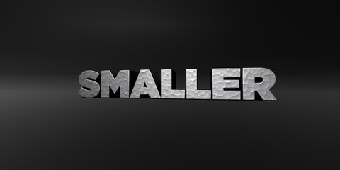 SMALLER - hammered metal finish text on black studio - 3D rendered royalty free stock photo. This image can be used for an online website banner ad or a print postcard.