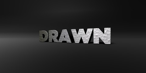 DRAWN - hammered metal finish text on black studio - 3D rendered royalty free stock photo. This image can be used for an online website banner ad or a print postcard.