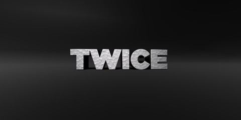 TWICE - hammered metal finish text on black studio - 3D rendered royalty free stock photo. This image can be used for an online website banner ad or a print postcard.