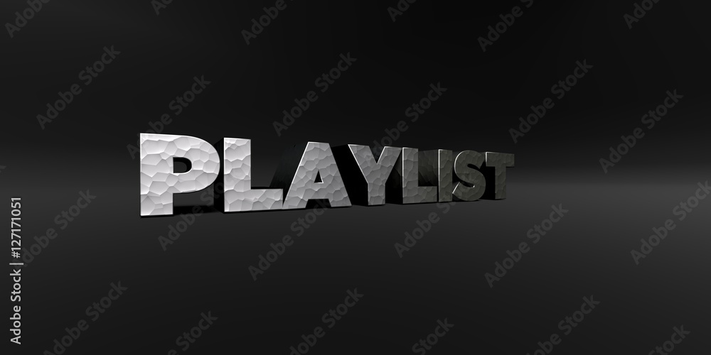 Fototapete playlist - hammered metal finish text on black studio - 3d rendered royalty free stock photo. this i