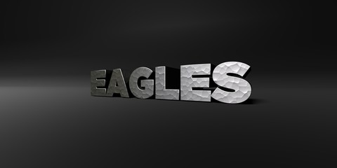 EAGLES - hammered metal finish text on black studio - 3D rendered royalty free stock photo. This image can be used for an online website banner ad or a print postcard.