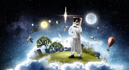 Obraz premium She dreams to explore space . Mixed media