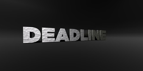DEADLINE - hammered metal finish text on black studio - 3D rendered royalty free stock photo. This image can be used for an online website banner ad or a print postcard.
