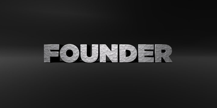 FOUNDER - hammered metal finish text on black studio - 3D rendered royalty free stock photo. This image can be used for an online website banner ad or a print postcard.