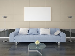 Mock up poster modern living room in the style of hi-tech c stylish sofa.