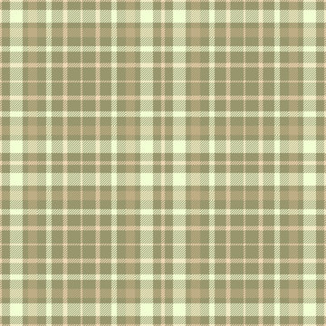 Seamless tartan plaid pattern. Checkered fabric texture background in tones of faded yellow, olive green, brown & parchment cream white. 